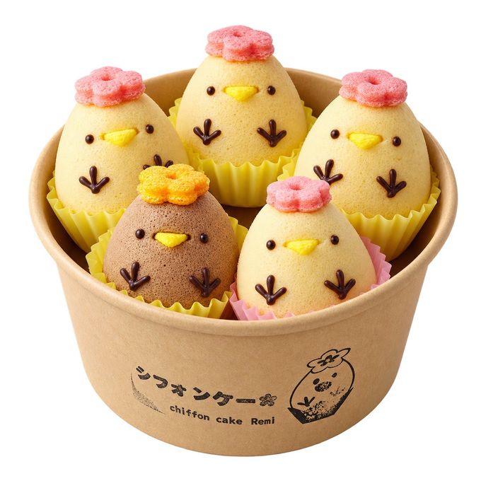 かわいい ぴよちゃんシフォン（プレーン3,チョコ1,バナナ1） 5個入 5