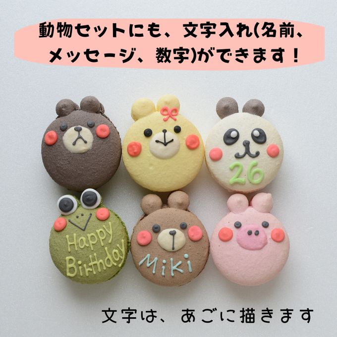 贅沢２セット ありがとうギフトマカロン+動物ギフトマカロン 手描きメッセージ イラスト入り ６個入り２セット 6