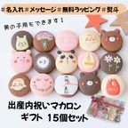 出産内祝ギフト 熨斗マカロン・名入れ/メッセージ 手描きイラスト入りマカロン 15個入り 1
