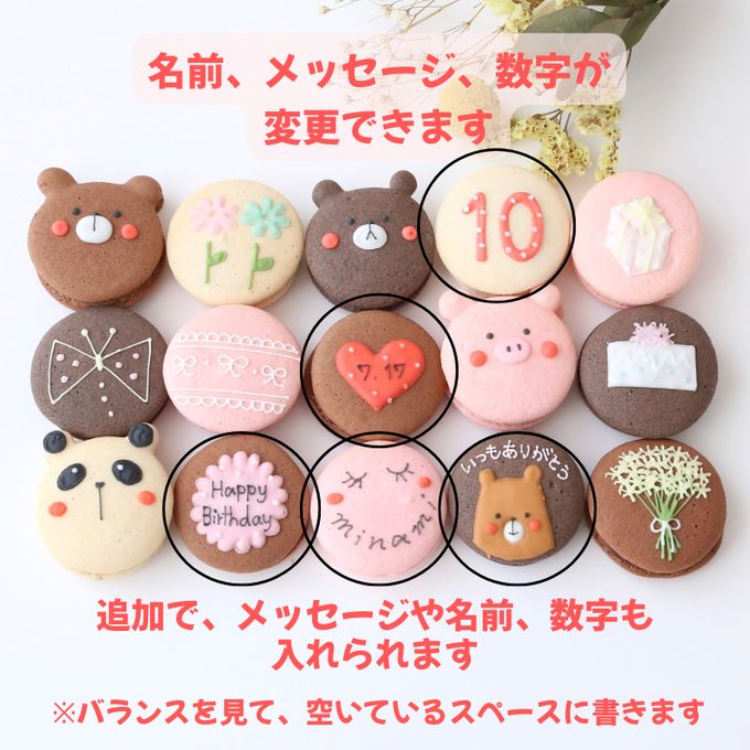 お誕生日マカロンギフト 名入れ/メッセージ 手描きイラスト入りマカロン 15個入り 6