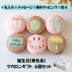 （寒色系）お誕生日マカロンギフト 名入れ/メッセージ 手描きイラスト入りマカロン 6個入り 1