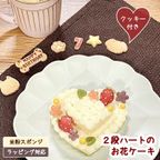 《犬用》２段ハートのお花ケーキ★ミニわんこクッキー付き 1