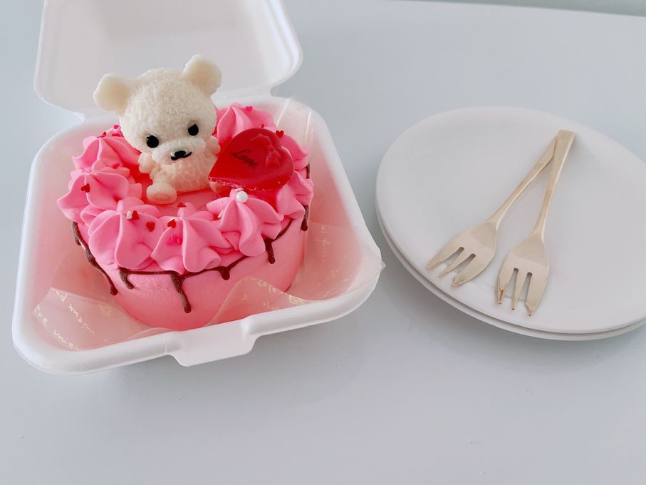 くまちゃんラヴハートケーキ（色の変更可能） ランチボックス入り 2