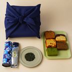 備長炭火入れ静岡茶とパウンド5個セット （青色茶缶・紺風呂敷）  1