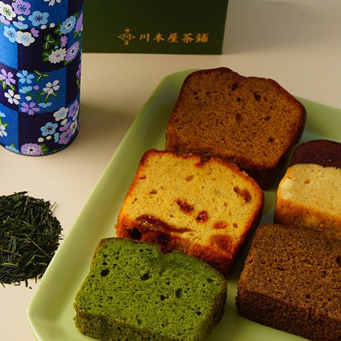 備長炭火入れ静岡茶とパウンド5個セット （青色茶缶・紺風呂敷）  3