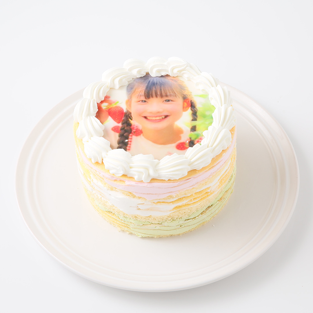 【お子様のバースデーに写真でお祝い♪】3色ミルクレープケーキ 4号 2