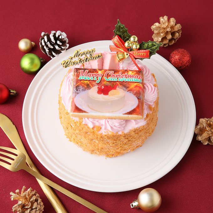 【お好きな画像でお作りします】クリスマス写真クッキーケーキ ストロベリー 4号  1