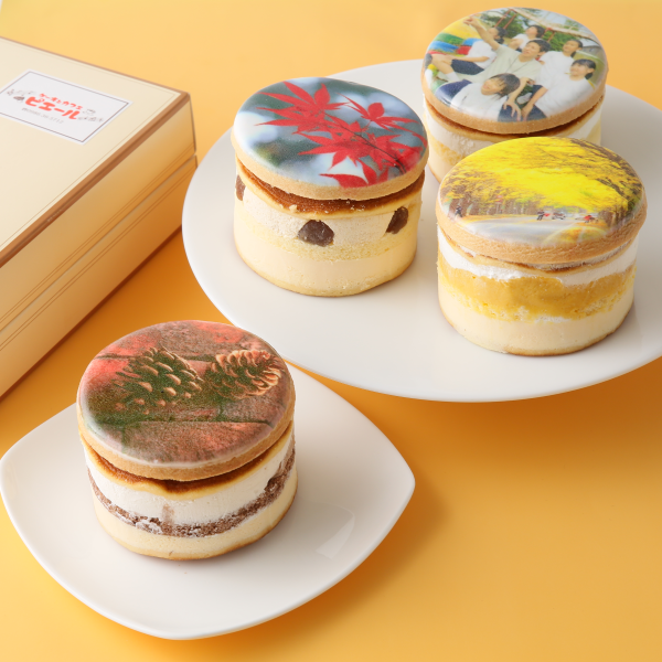 【お好きな画像で楽しめる！】秋の味覚どら焼きケーキ（直径8cm） 4個入（プリントアイシングクッキー付 かぼちゃ 渋皮栗 黄栗 きなこ） 1