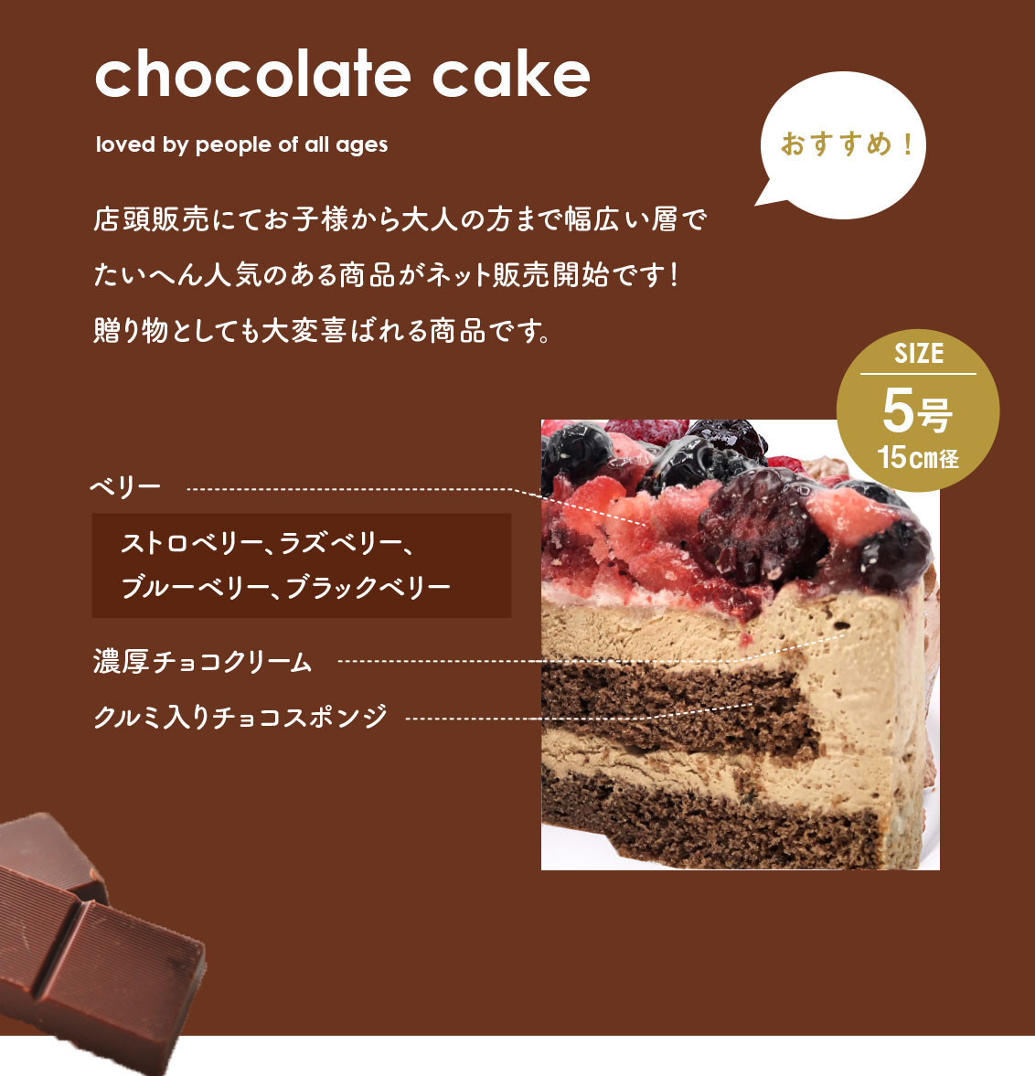 ベリーの濃厚チョコケーキ＆紅茶セット 5号 15cm 〔ベリーの濃厚チョコケーキ＆紅茶〕（有限会社エスエフマーケット ストロベリーフィールズ） |  Cake.jp