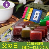 【京都 きよ泉】 新茶と一口ようかんセット 風呂敷包み 2025年産 新茶 3種の一口羊羹 和菓子 ギフト プレゼント 父の日2025 