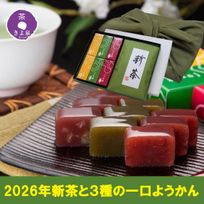 【京都 きよ泉】 新茶と一口ようかんセット 風呂敷包み 2026年産 新茶 3種の一口羊羹 和菓子 ギフト プレゼント お中元2026
