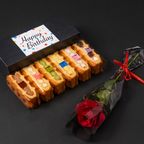 【送料無料】ローズ付ワッフルケーキ6種 誕生日パッケージ【レッド】 1