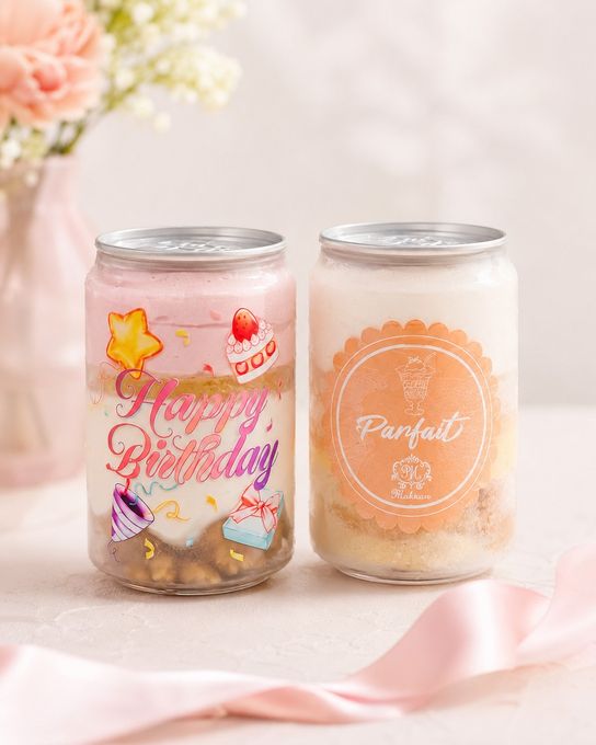 Happy Birthday プリントケーキ缶 ギフトセット（250ml×2缶）【いちご・もも】 1