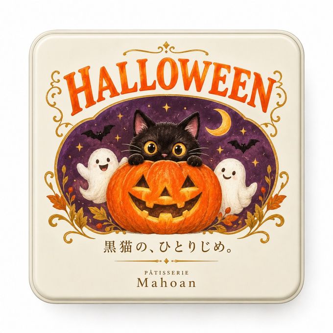 黒猫のハロウィン焼き菓子缶（バターキャラメルシューケット・メレンゲクッキー） 1