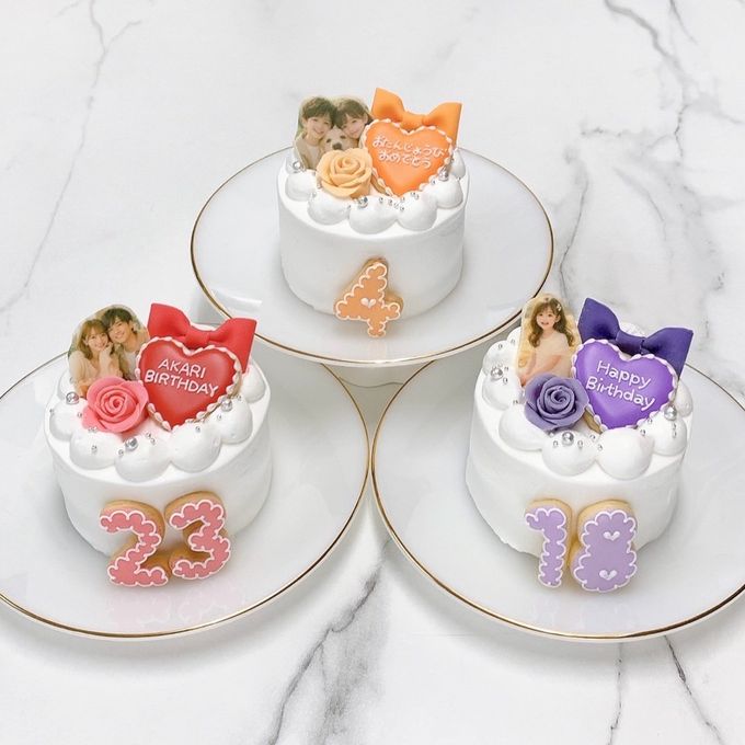 セミオーダー写真ケーキ✧ 3号《選べる9色｜プリントケーキ｜センイルケーキ｜リボン｜薔薇｜お好きなお写真と数字で✧》 2