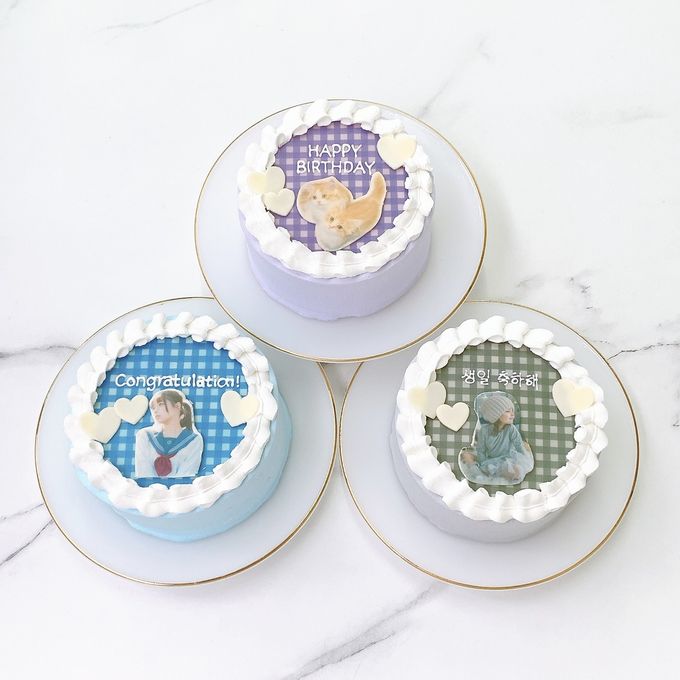 ギンガムチェックプリントケーキ 5号《選べる9色｜写真ケーキ｜センイルケーキ｜韓国｜お好きな写真とメッセージ♪》  6