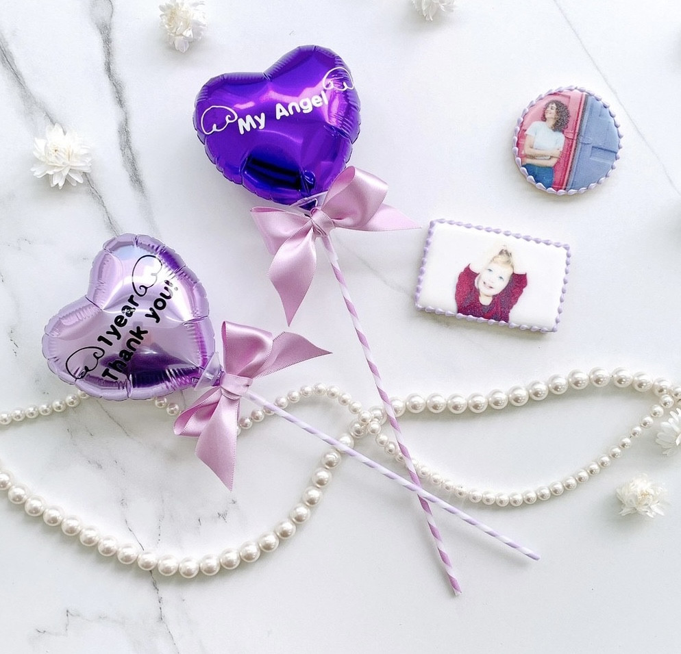 ❤︎プリントクッキー1枚＆スティックバルーン1本（羽デザイン）最強SET❤︎《選べる12色＆お好きなメッセージとお写真》 6