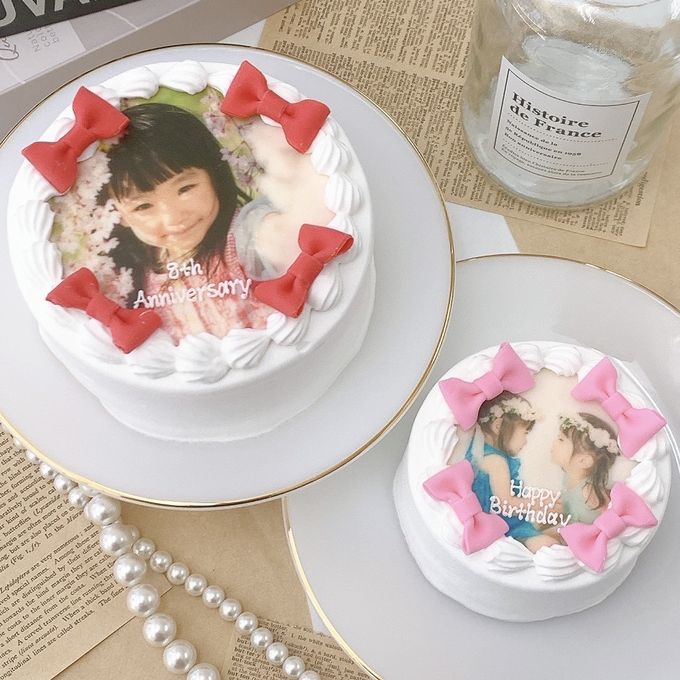 ◻︎ミニリボントッピング付き 写真ケーキ 3号《選べる9色｜プリントケーキ｜お好きな写真とメッセージ✧》 1