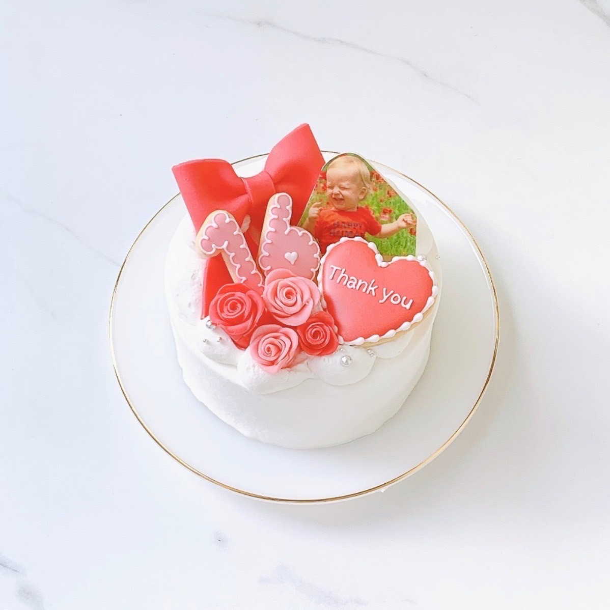 セミオーダー写真ケーキ✧ 5号《選べる9色｜プリントケーキ｜センイルケーキ｜リボン｜薔薇｜お好きなお写真と数字で✧》（Rstyle） | Cake.jp