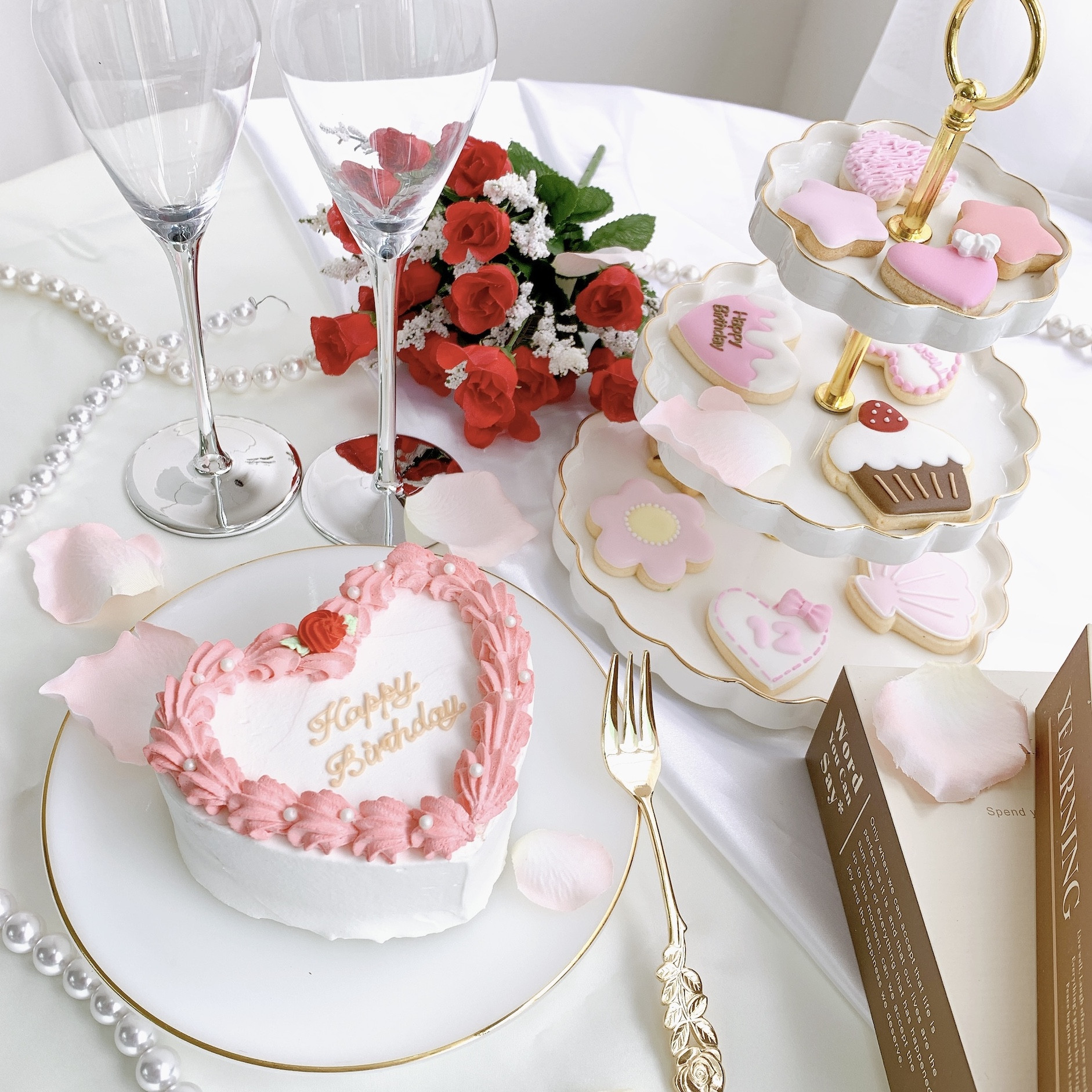 ◻︎ワンポイントローズハート型センイルケーキ✧ 5号《選べる9色