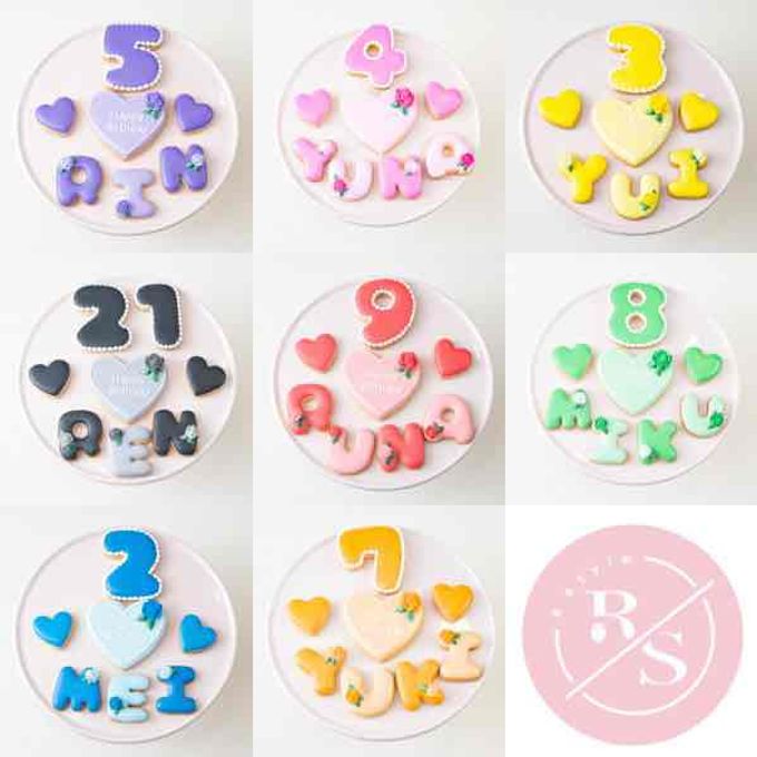 薔薇デザインプレートセット♪アイシングクッキーセット（プレート＋装飾ハート2つ）＋でお好きなアルファベットや数字をお選びください。オリジナルメッセージ可。全8色。誕生日や記念日、推しのお祝いなどにオススメ《アルファベット・数字：1枚》 1
