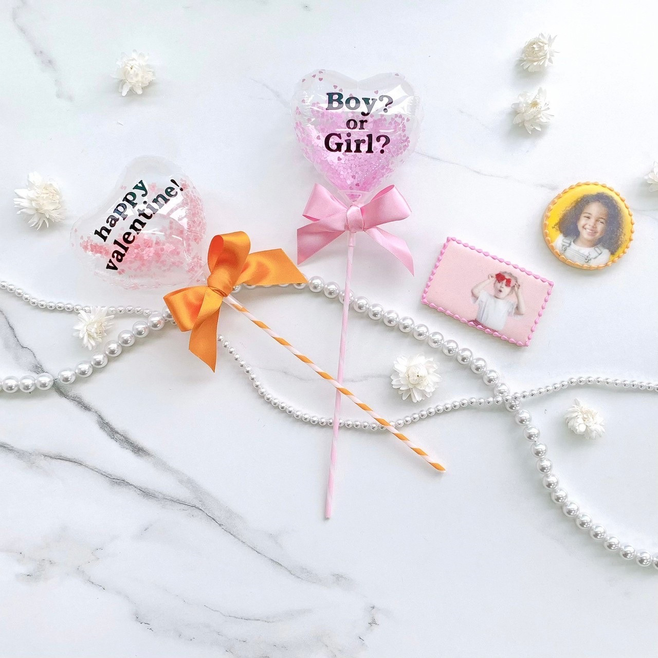 ❤︎プリントクッキー1枚＆クリアスティックバルーン1本SET❤︎《選べる9色＆お好きなメッセージとお写真》 6