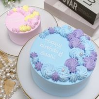 フラワームーンケーキ 4号《お好きな2色の組み合わせ｜センイルケーキ｜パステルカラー｜韓国｜お好きなメッセージ♪》
