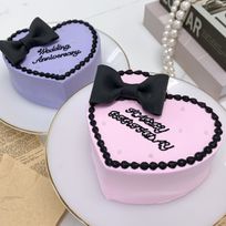 ◯ハート型黒リボンセンイルケーキ 4号《選べる9色｜韓国｜誕生日｜お好きなメッセージ》