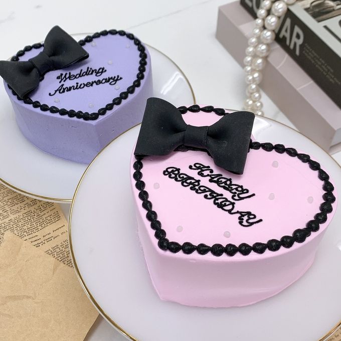 ◯ハート型黒リボンセンイルケーキ 4号《選べる9色｜韓国｜誕生日｜お好きなメッセージ》 1