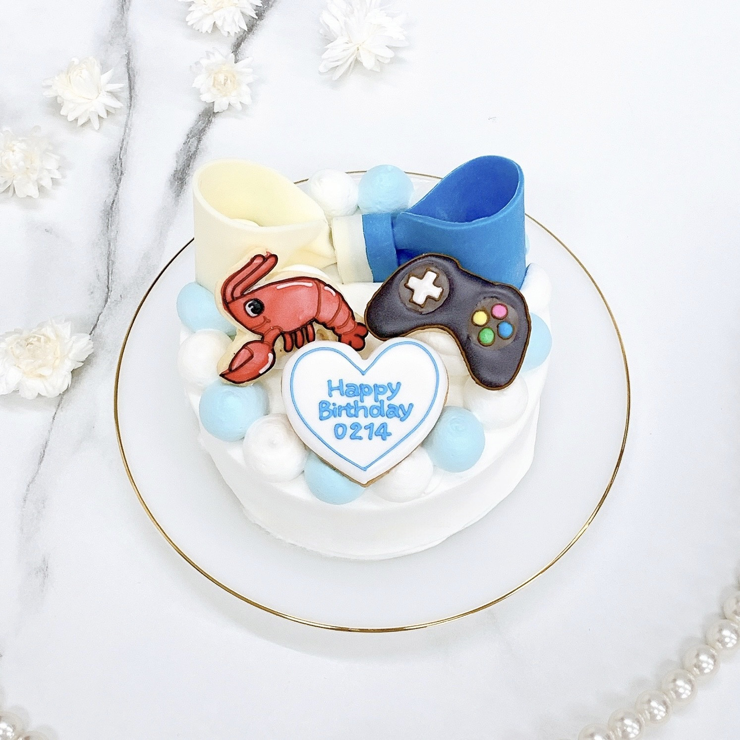 頂いた画像から製作♡ 手書きクッキー付♪ ハーフリボンケーキ 4号《お好きなイラストとカラーを2色選べる♪》（頂いた画像からお作りします） 6