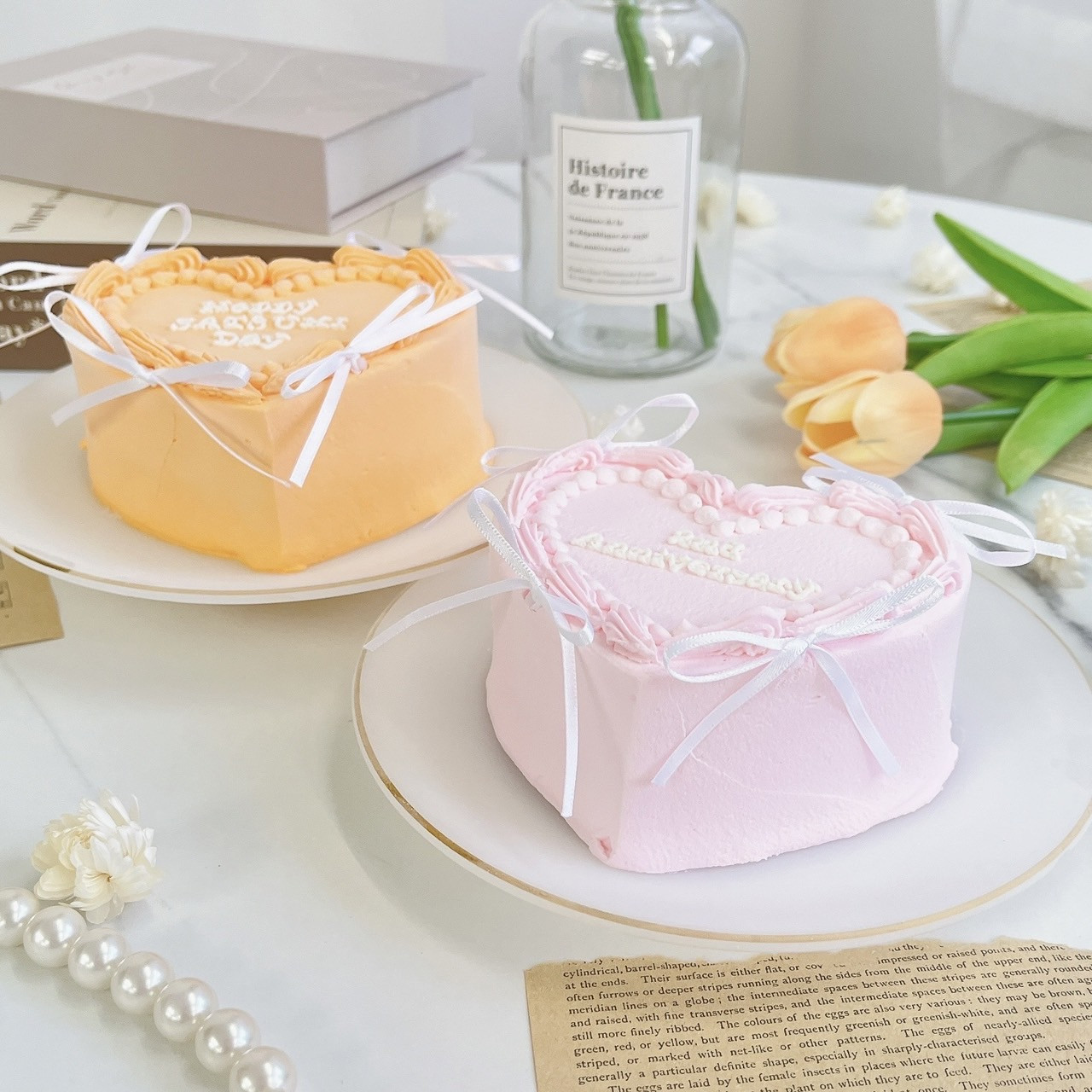 ◻︎白リボンハート型センイルケーキ⋈ 5号《選べる9色｜ハート型