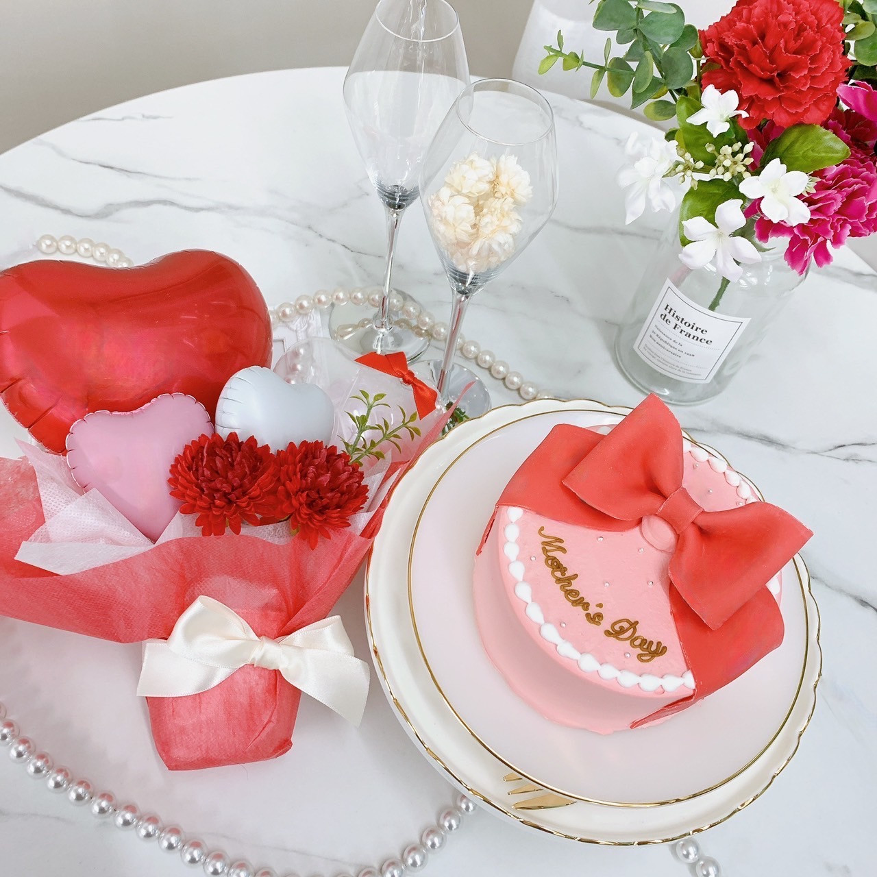 ◻︎＼ 大切な母の日に₊⁎ ／大きなリボンの母の日ケーキ✧ 4号《お好き