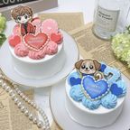 お好きなイラストの手書きクッキー付き♪ セミオーダーハートケーキ✧ 4号《選べる9色｜センイルケーキ｜アイシングクッキー｜イラストクッキー》 1