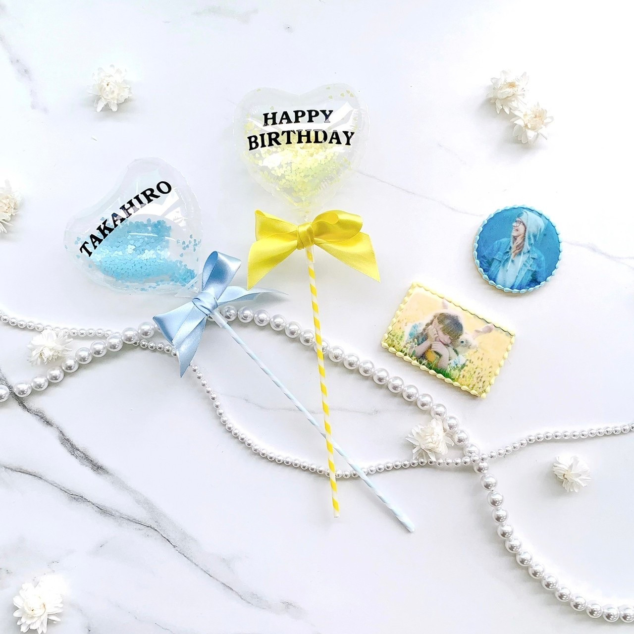 ❤︎プリントクッキー1枚＆クリアスティックバルーン1本SET❤︎《選べる9色＆お好きなメッセージとお写真》 3