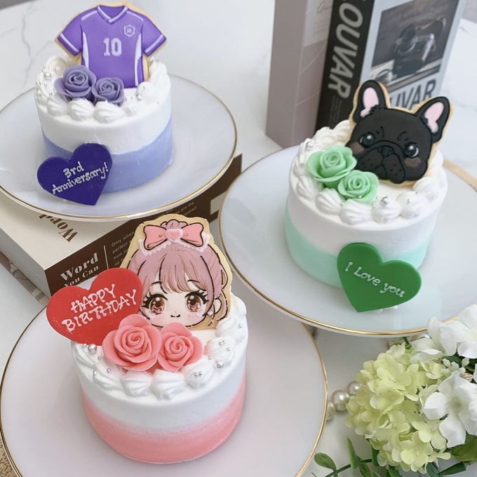 ［3号ケーキ］手書きクッキー付き 小さめセミオーダーケーキ《 選べる9色｜センイルケーキ｜アイシングクッキー｜イラストクッキー 》 1