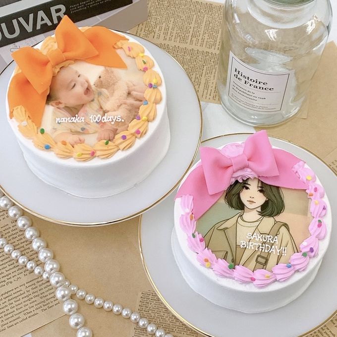 リボン付き写真ケーキ✧ 4号《選べる8色｜プリントケーキ｜センイルケーキ｜お好きなメッセージで♪》 1
