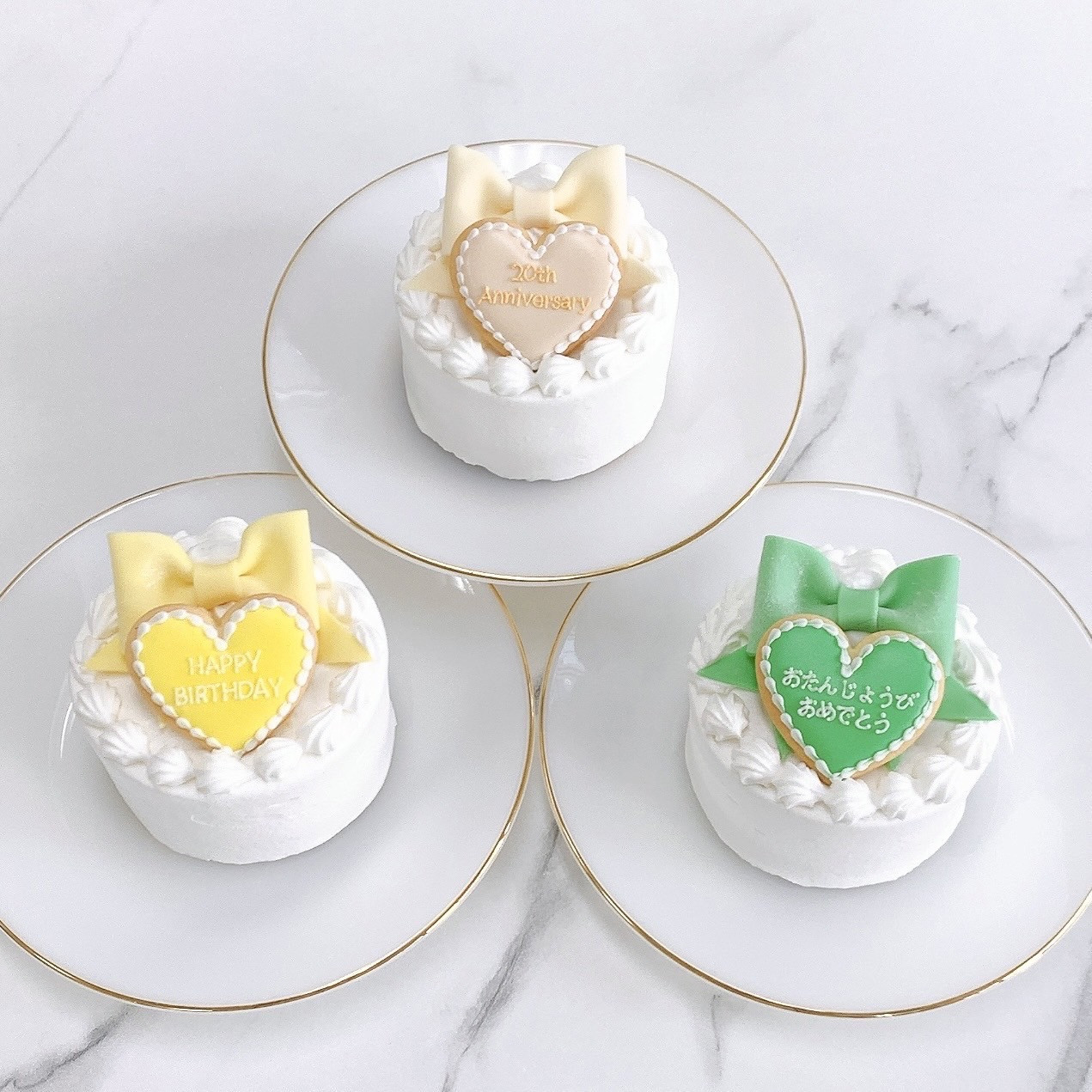 ◻︎ハートプレートクッキー付きパステルリボンケーキ✧ 3号《選べる9