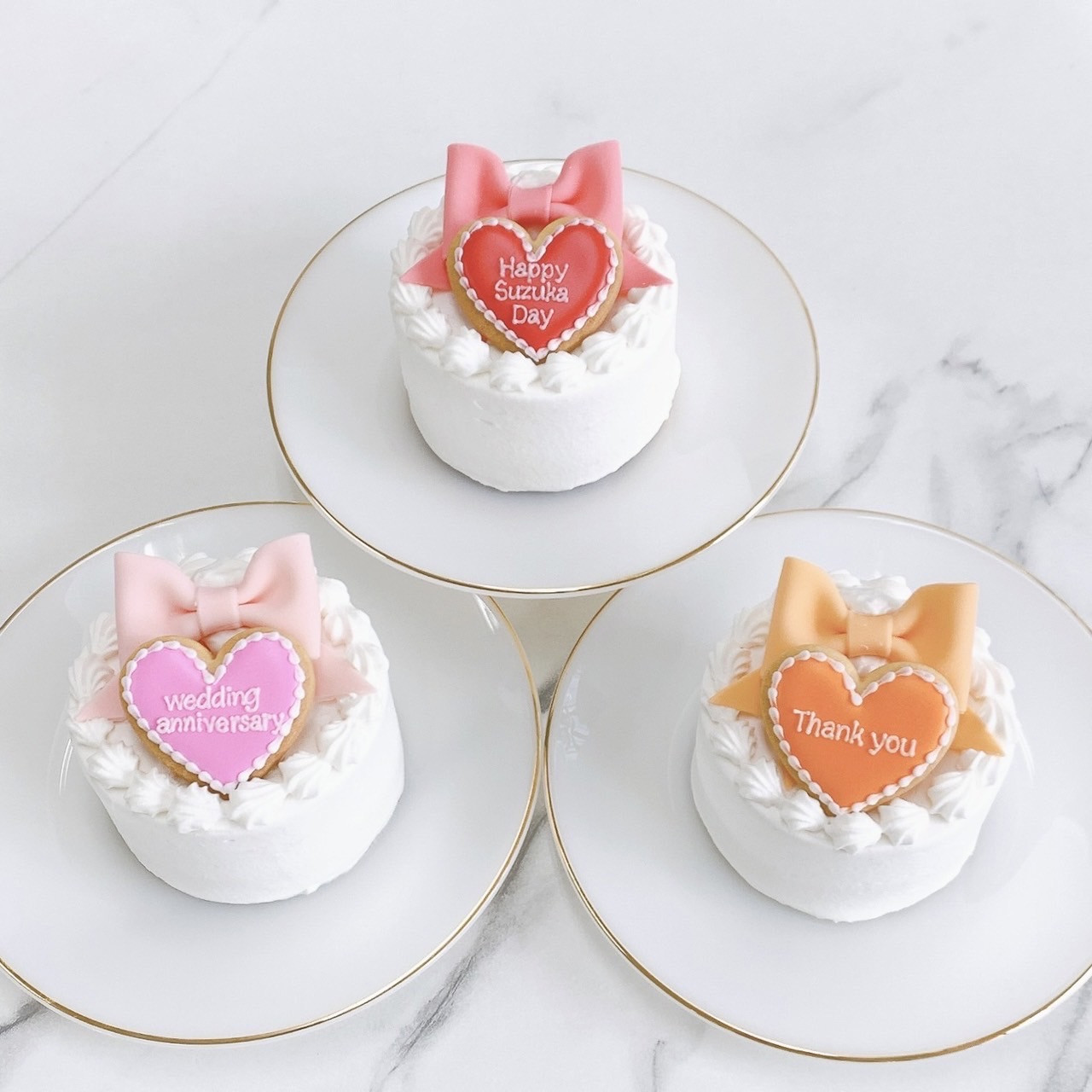 ◻︎ハートプレートクッキー付きパステルリボンケーキ✧ 3号《選べる9