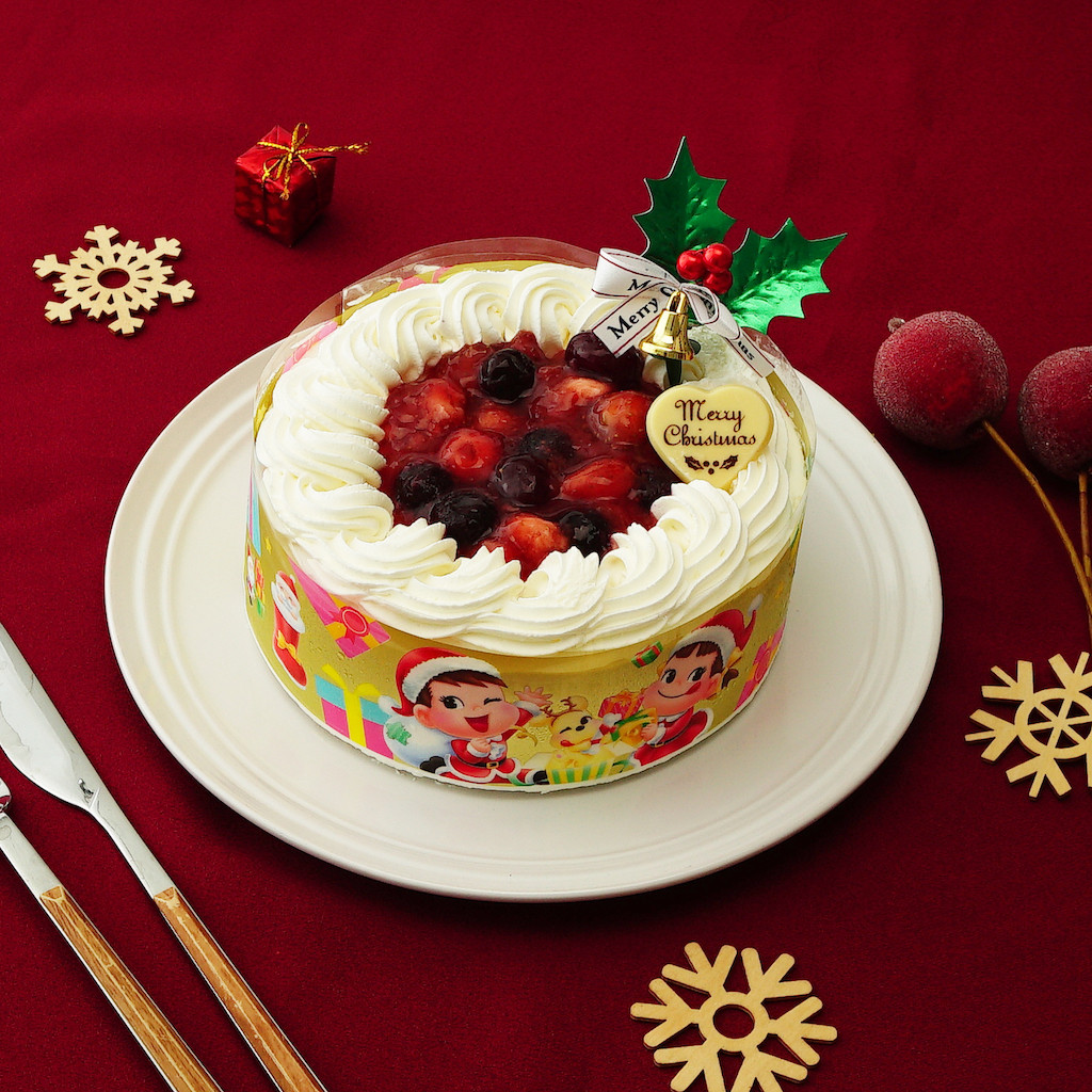 【新品】5個【中古】2個　フラワーケーキ型　クリスマス 不二家】クリスマス 3種のベリーのショートケーキ 5号 14.5cm