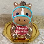 馬の立体ケーキ(水色の頭絡・ゼッケン) 動物 ケーキ 誕生日 チョコ センイルケーキ 5号 1