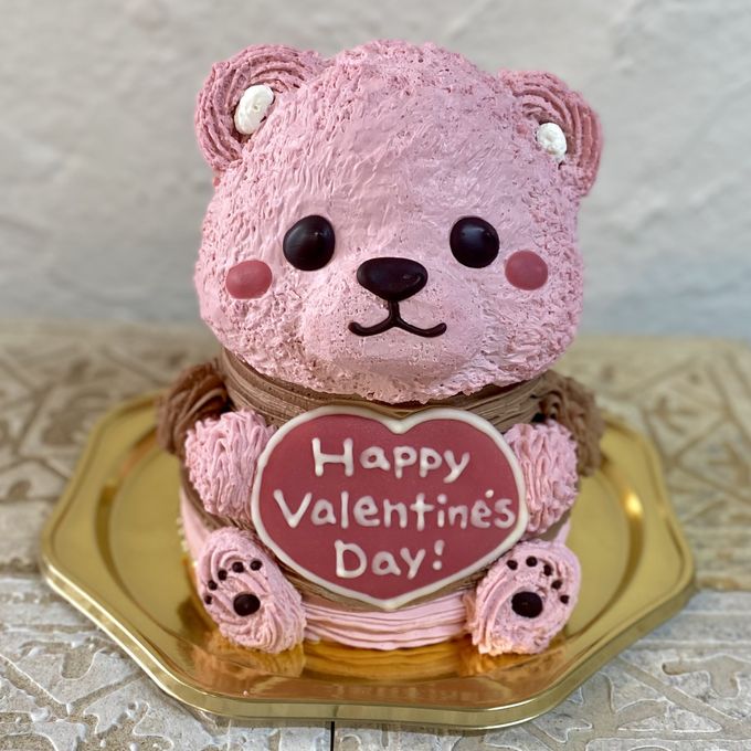 バレンタイン限定カラー！くまの立体ケーキ(ピンク×チョコ) 動物 ケーキ 誕生日  センイルケーキ 5号 バレンタイン2025 1