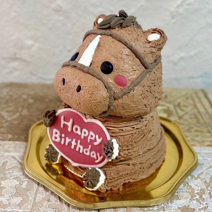 馬の立体ケーキ(茶色の頭絡) 動物 ケーキ 誕生日 チョコ センイルケーキ 5号 2