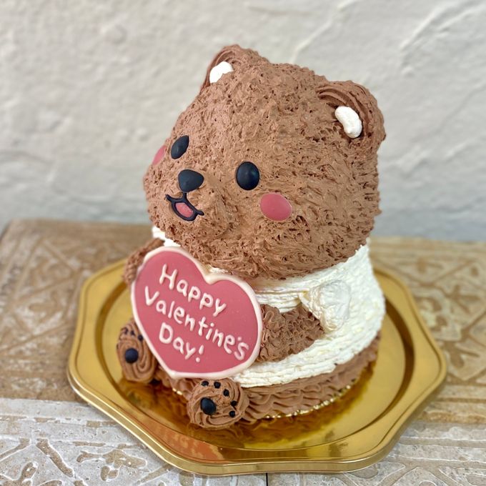 バレンタイン♡ガナッシュクリームのにっこりクマさん 立体ケーキ 5号 くま 動物ケーキ 2