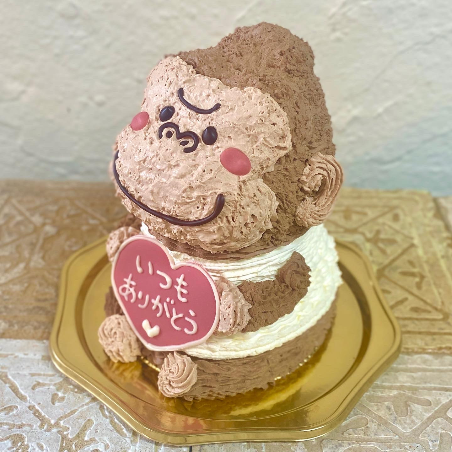 バレンタイン♡ガナッシュクリームのゴリラさん 立体ケーキ 5号 ゴリラ さる 動物ケーキ 2