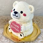 シロクマの立体ケーキ(ハートのプレート) 5号 お誕生日やお祝いに 動物ケーキ 2