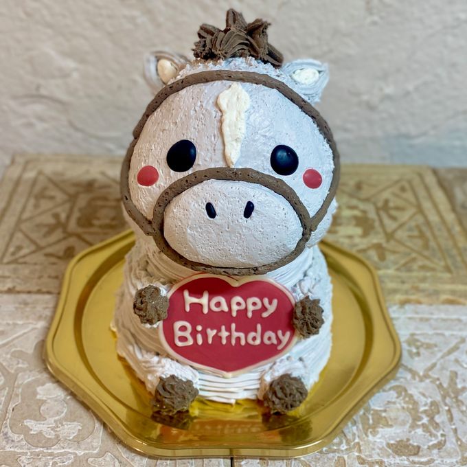 馬の立体ケーキ(芦毛グレー) 動物 ケーキ 誕生日 センイルケーキ 5号 2