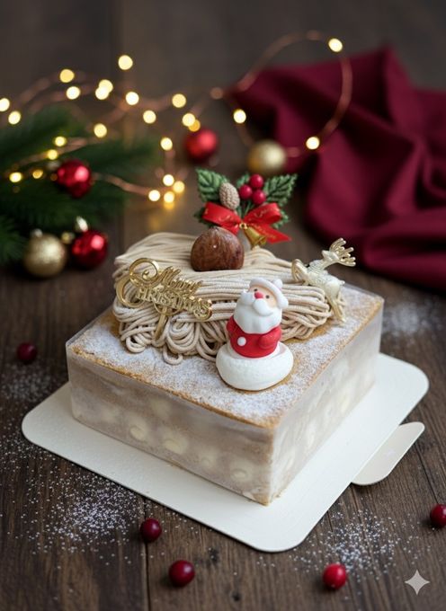 【リスカフェ】Xmasミルフィーユ 和栗のモンブラン  13cm角 4～8名様分 ｸﾘｽﾏｽ2025 2