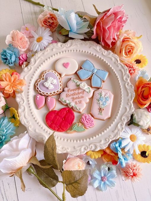 【誕生日・記念日】FLOWER RIBBON セミオーダーアイシングクッキー 9枚入り 2