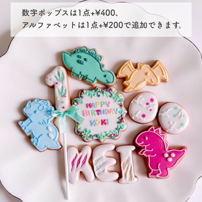 【誕生日・記念日】COLORFUL DINOSAUR セミオーダーアイシングクッキー 7枚入り～ 3