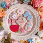 【誕生日・記念日】FLOWER RIBBON セミオーダーアイシングクッキー 9枚入り 1